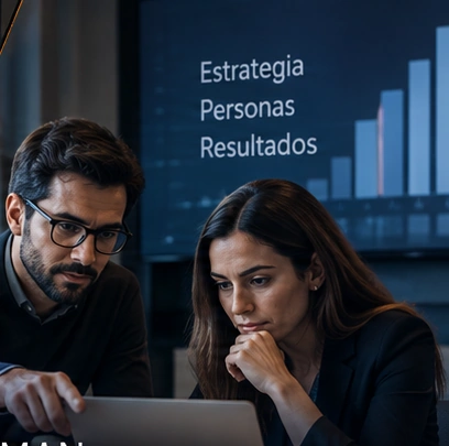 Dos profesionales intercambian ideas mientras trabajan con una computadora